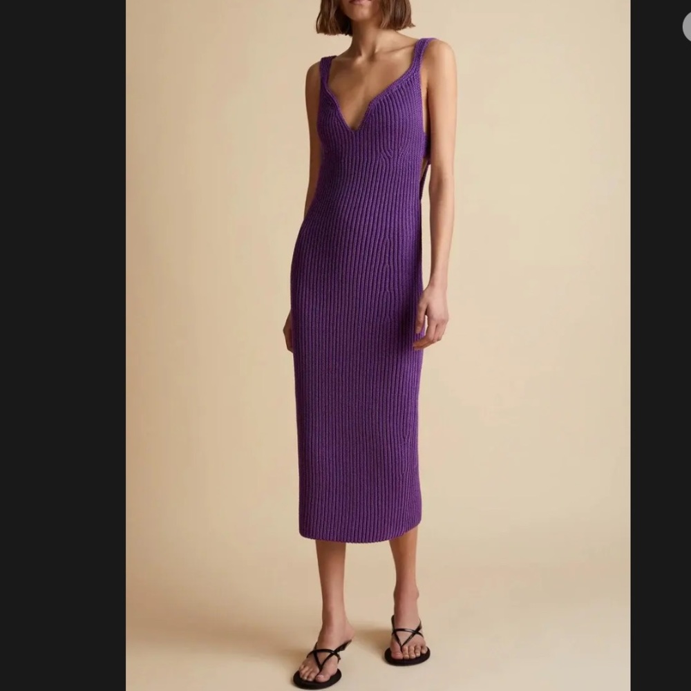 KHAITE New Alessia Plunge Neck Rib Sweater Dress - Picture 3 of 12
